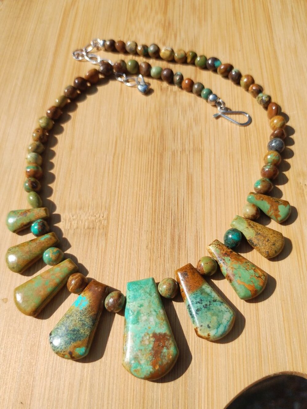 Jay King DTR green brown reversible turquoise necklace 925 Sterling Silver